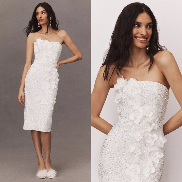 HELSI Liliana Strapless Floral Appliqué White Midi Dress S - Picture 1 of 10